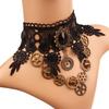 Collares Sexy Gothic Chokers Crystal Gear Chain Black Lace Neck Choker Necklace Vintage  Women Chocker Steampunk Jewelry