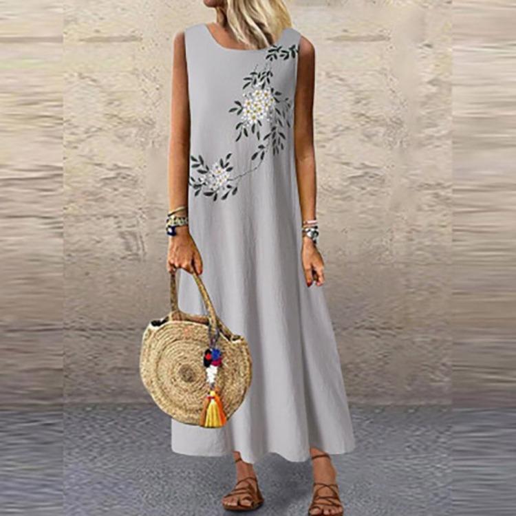 2021 Sexy Summer Women Dress Plus Size Linen Casual Sleeveless Loose Long Maxi Dress Printed Floral
