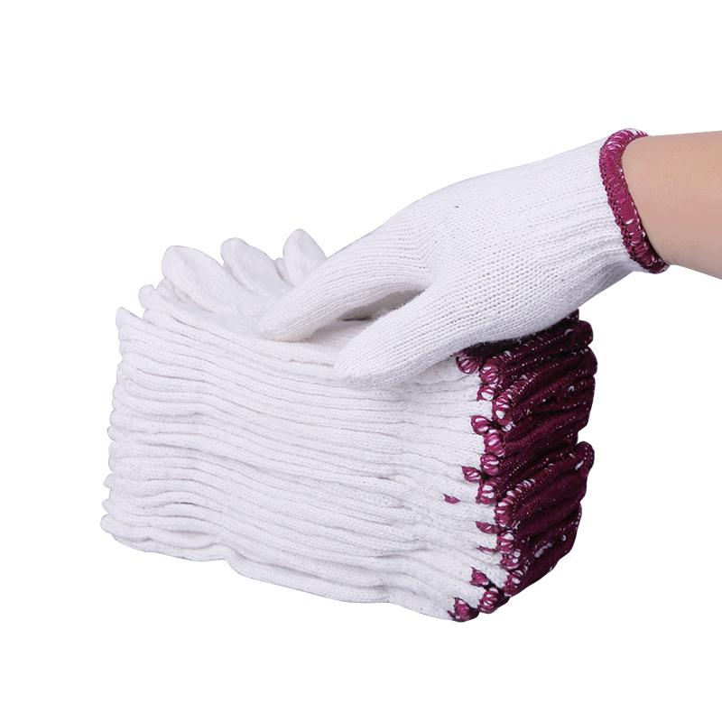 Off-White Thickened Pure Cotton Work Gloves - Durable, Wear-Resistant Labor Protection for Construction Workers