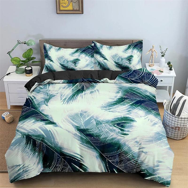 Feathers Pattern Bedding Set,Duvet Cover Comforter Bed Set Quilt Cover Pillowcase,King Queen Twin Size Boys Girls Adultse