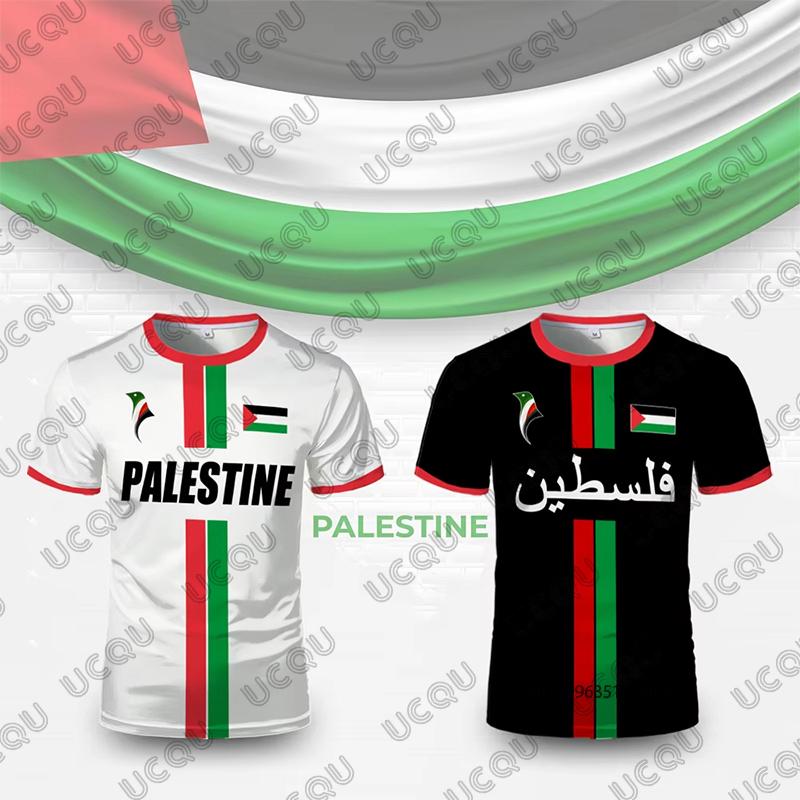 Palestina Fotballdrakt Dame og Herre T-skjorte Sommer Kort Ermet Palestinsk Draktdrakt Hurtigtørkende Sport T-skjorter Casual Topper
