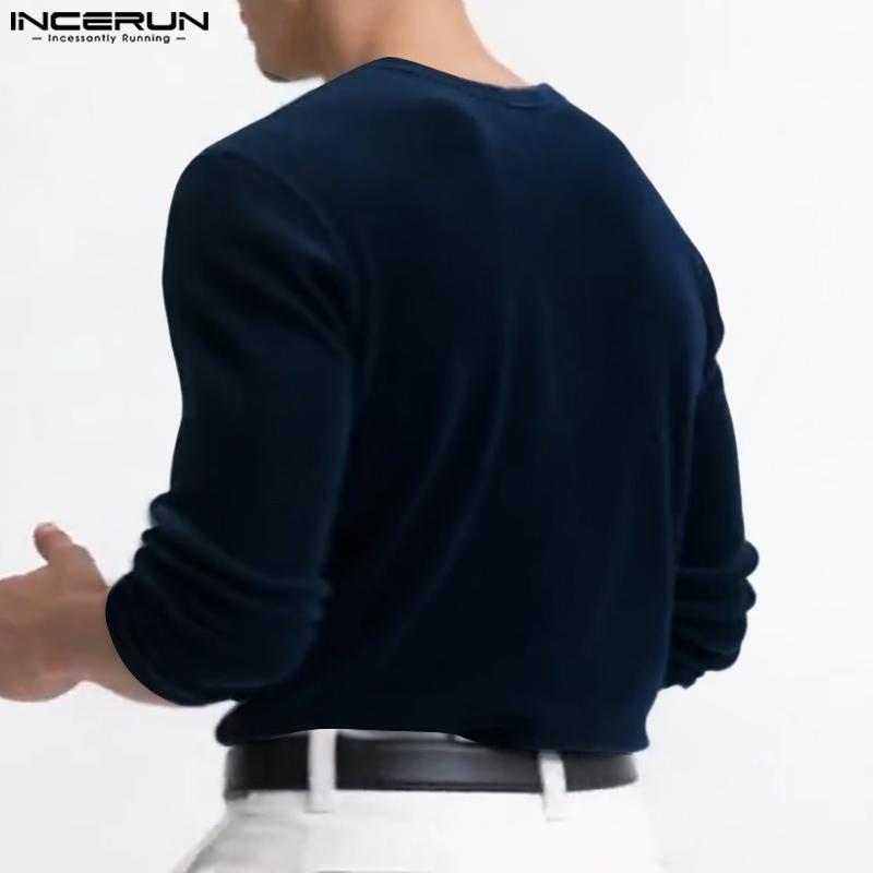INCERUN Autumn Men Long Sleeve Texture Fitted Pullover Tops Undershirts