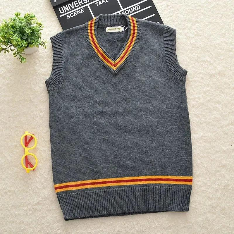 Cy Cosplay Costume Magic School Hufflepuff Ravenclaw Slytherin Wizard V Neck Sweater Uniform Stripe Cotton Sleeveless Knitte