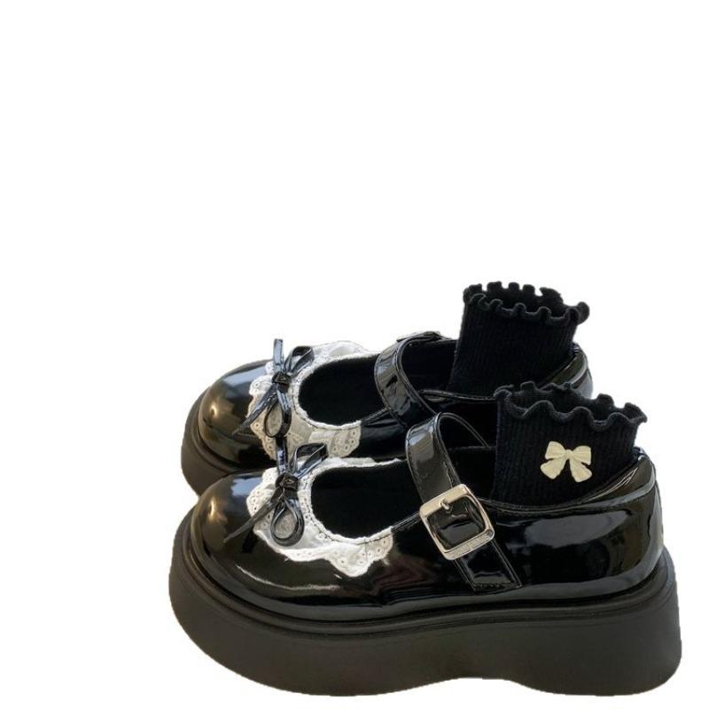 Cute Round Head Buckle Small Leather Shoes New Bow JK Leather Shoes Student Platform Women