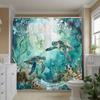 Sea Turtles Swimming In Water Artistic Bathroom Shower Curtain - Premium Polyester, No-Drill Hooks, Ultra-Wide Circular Design,