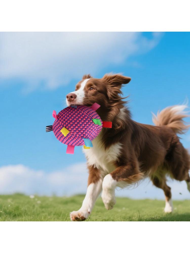 Interactive Ball Dog Toy Suitable for  Chewing Training, Stress Relief, Bite Sound Resistance, Plush tug-of-war Toy three color