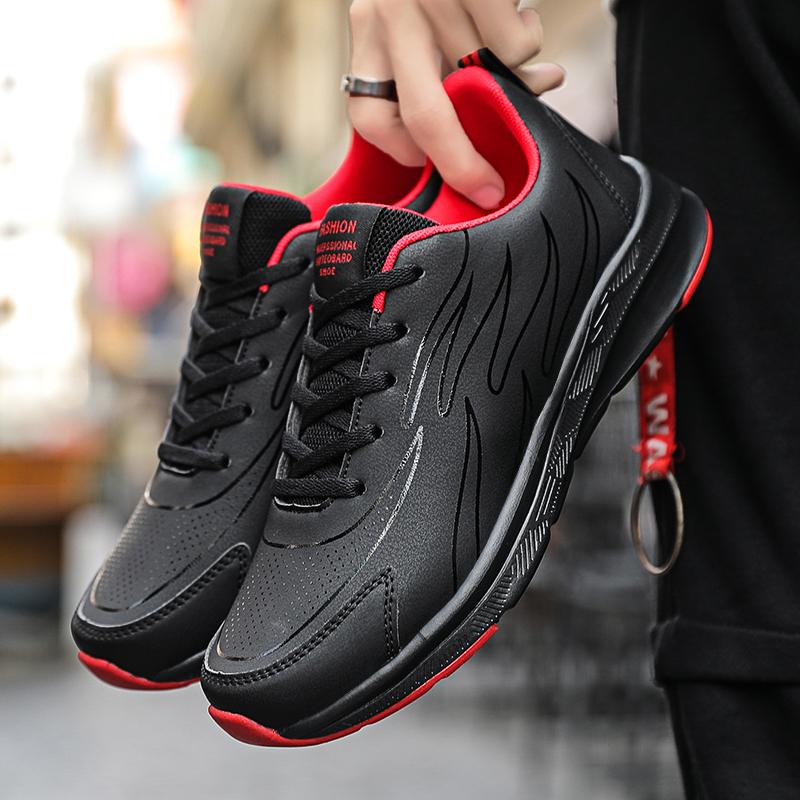 

Черные мужские туфли кожаные кроссовки 2025 спортивная мода новая повседневная обувь для мужчин на шнуровке весна осень для бега мужская обувь 38