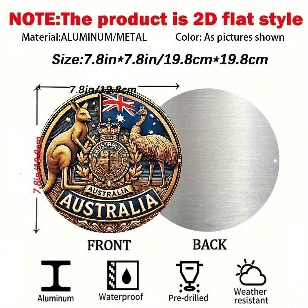 Australisches Staatswappen Metall-Wandplakette 7,8 Zoll Rundes Vintage-Aluminiumschild Heimbar Café Garage Dekoration