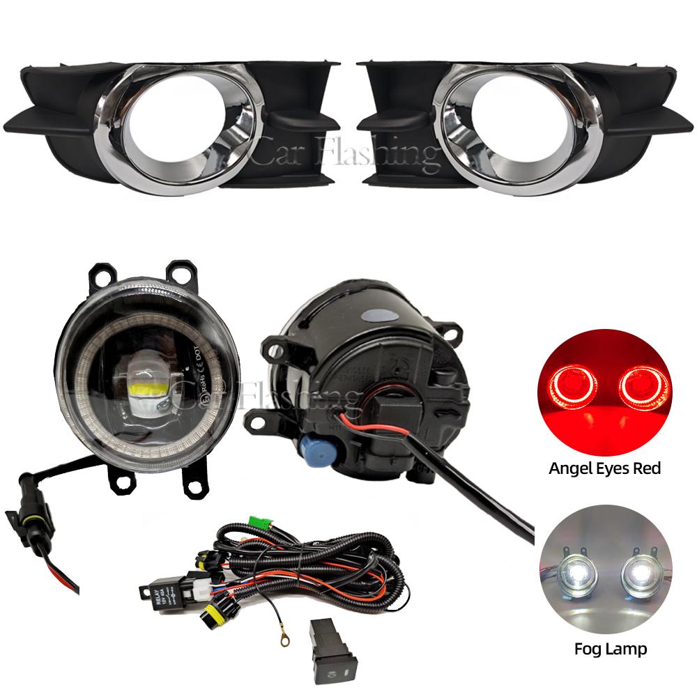 Car LED Fog Light For Toyota 2009 2010 2011 2012 Halogen with Wires Switch Harness Kit Angel Eyes Fog Lamp Cover