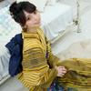 RAVIR Yukata Gold and Black with Arrow Fluffy Obi and Geta One Size Fits All Women's 3-Piece Set, Pattern, Belt, Sandals, Yellow,