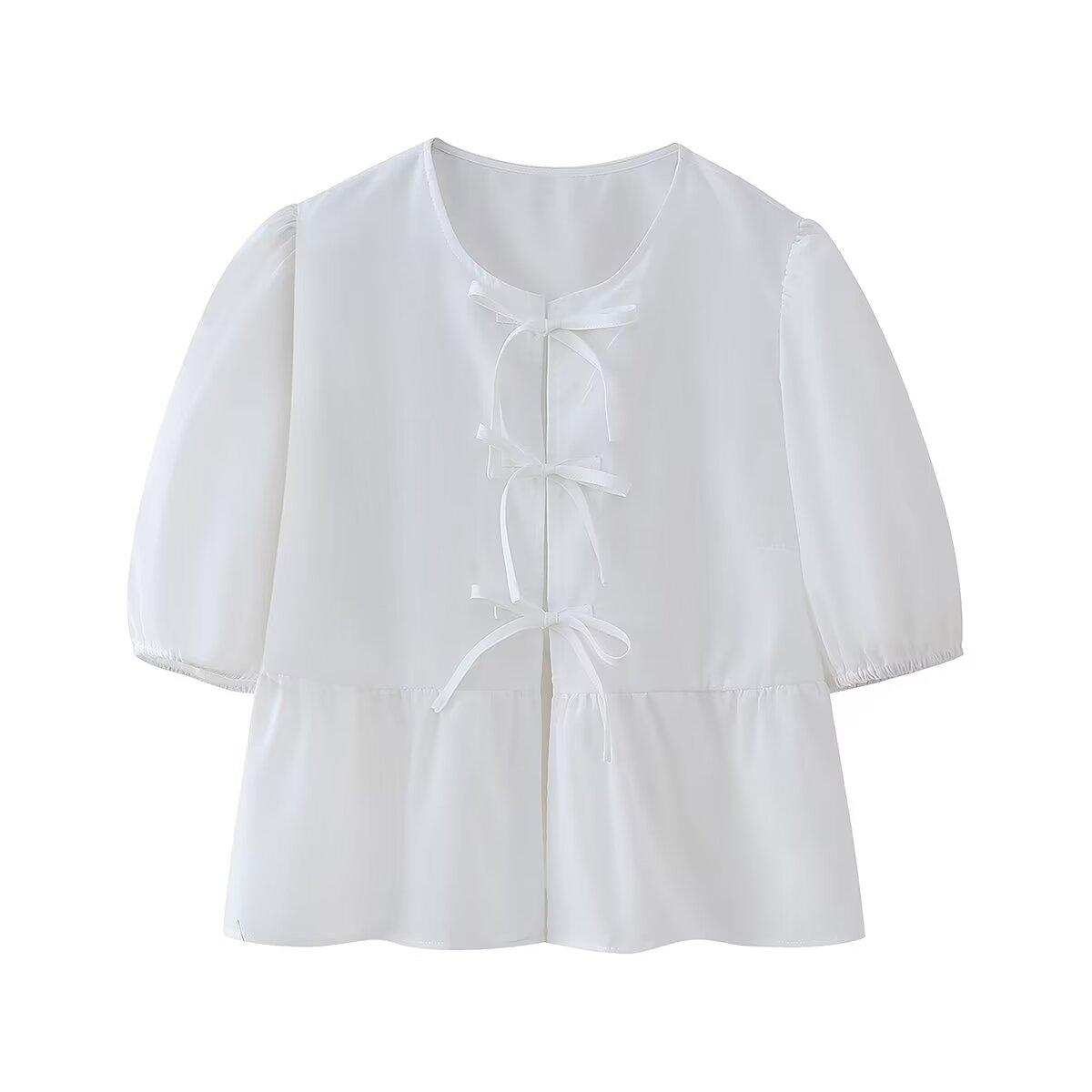 

Летняя рубашка с ремешком на шнуровке, леопардовая блузка с пышными рукавами, укороченный топ, женская летняя одежда L