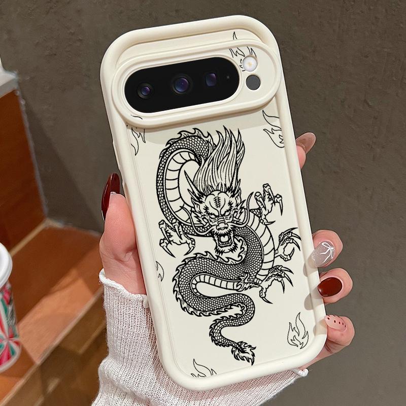 Unearthly Dragon Pattern TPU Matte Case For Google Pixel 9 Pro XL 8 Pro 8A Rose Snake Print Soft Lens Protection Shockproof Phone Cover