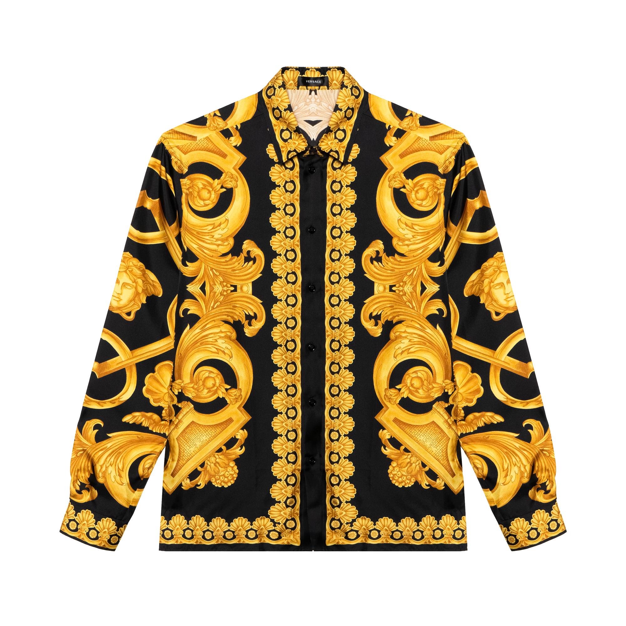 VERSACE Shirts Men`s Black Gold Lapel