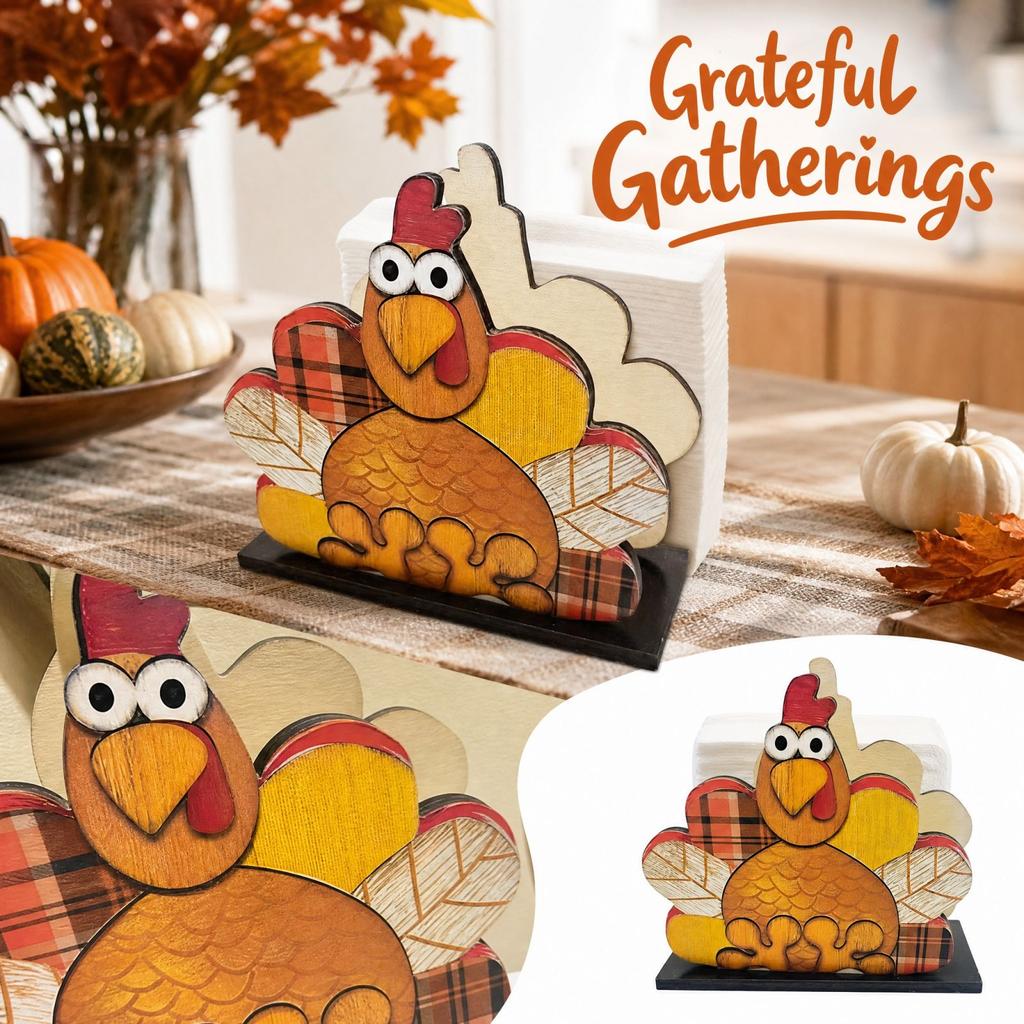 Wooden Napkin Holder for Thanksgiving Rustic Holiday Party Supplies Decorative Table Centerpiece