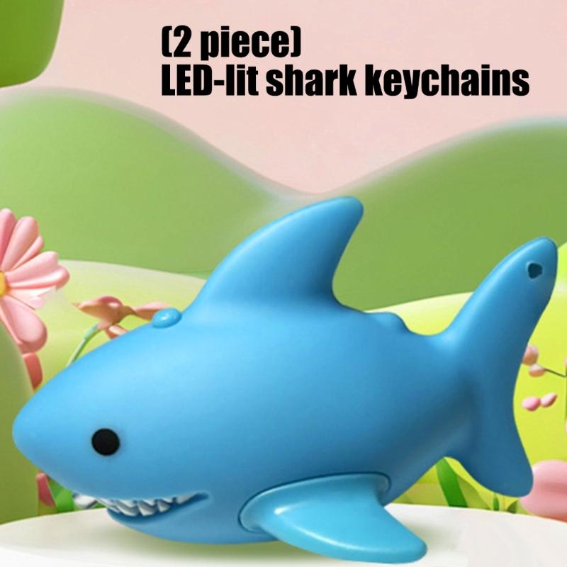 LED Illuminated Shark Shape Keychains Offering Light for Dark Key Finding At Night and As Fun Decorations