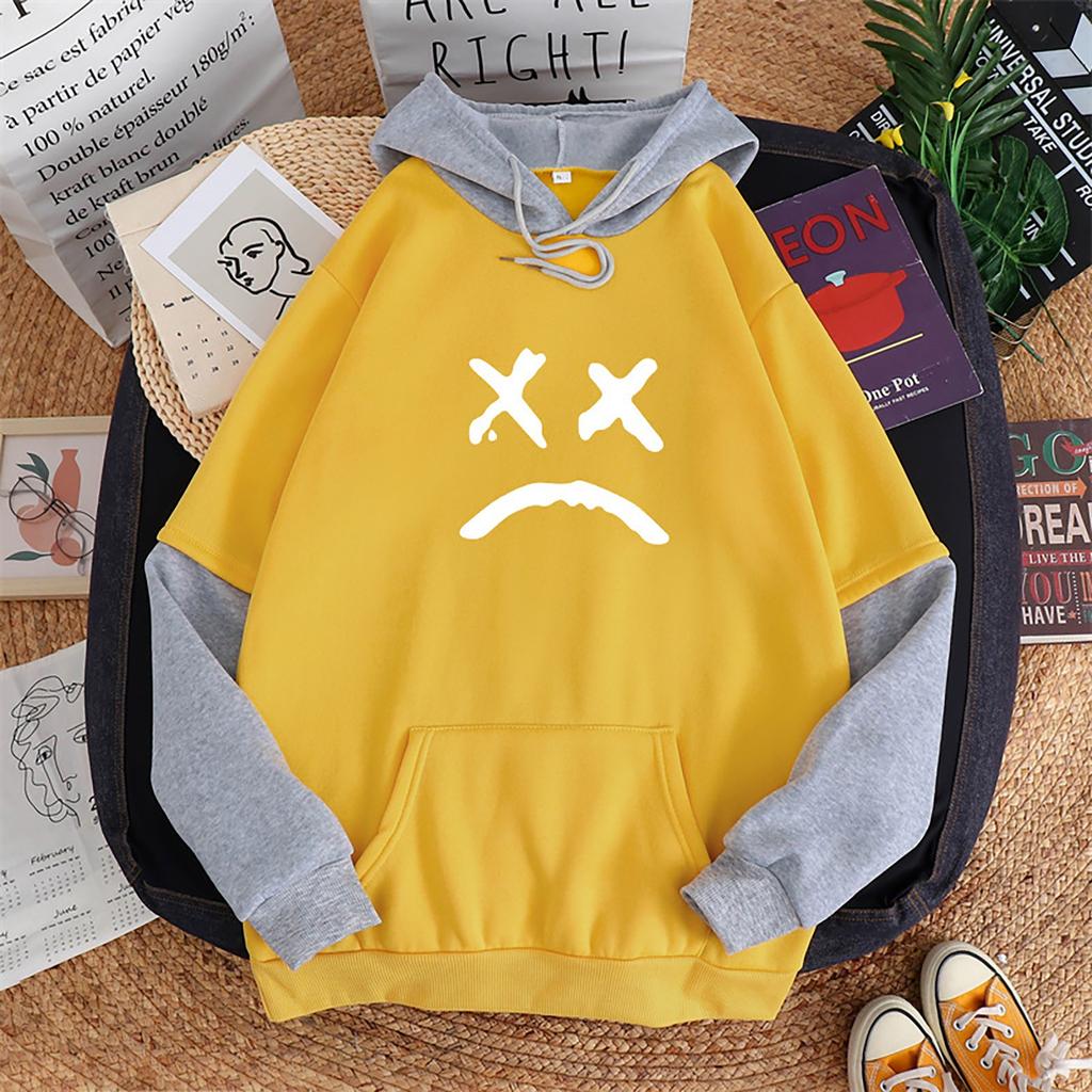 Women's Casual Print Splicing Hooded Sweatshirt Loose Sports Tops Pullover