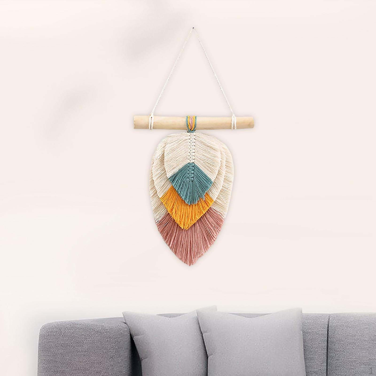 

Bohemian Macrame Wall Hanging Tapestry Handmade Art Pendant for ,Living Room ,Party ,Dorm Green Orange_25x30cm