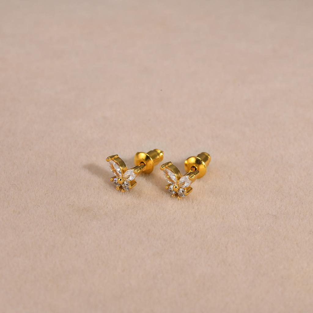 Small Butterfly Stud Earring Cubic Zirconia Gold Plated CZ Jewelry for Women Girls