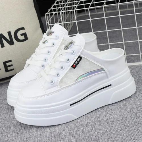 

Mesh Breathable Slippers Women s 2024 Summer Outer Wear Thick Bottom Inner Heightened 8cm Slip-on Loafers Without Heel Sneakers 34