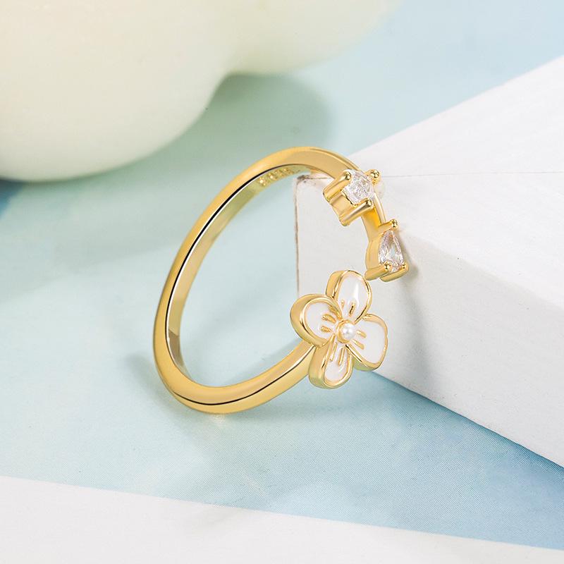 Exquisite Adjustable Pearl Zirconia Flower Ring for Women