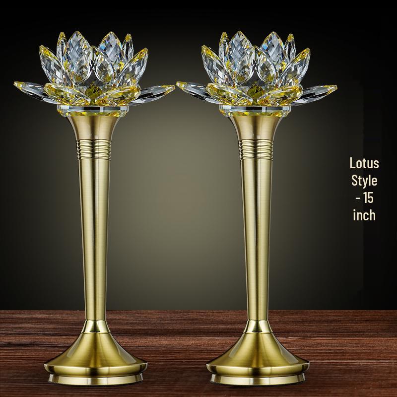 Copper LED Crystal Lotus Multi-Color Buddha Offering Lamp for Home Worship