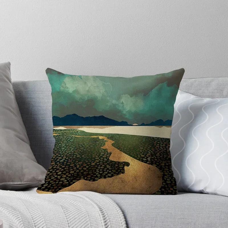 Watercolor Landscape Pattern Throw Pillow Cover With Short Plush Print Living Room Sofa Decoration Cushion Cover Pillow Covers
