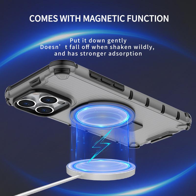 For iPhone 12/12 Pro PC+TPU Magnetic Case Stripe Design Phone Cover with Kickstand