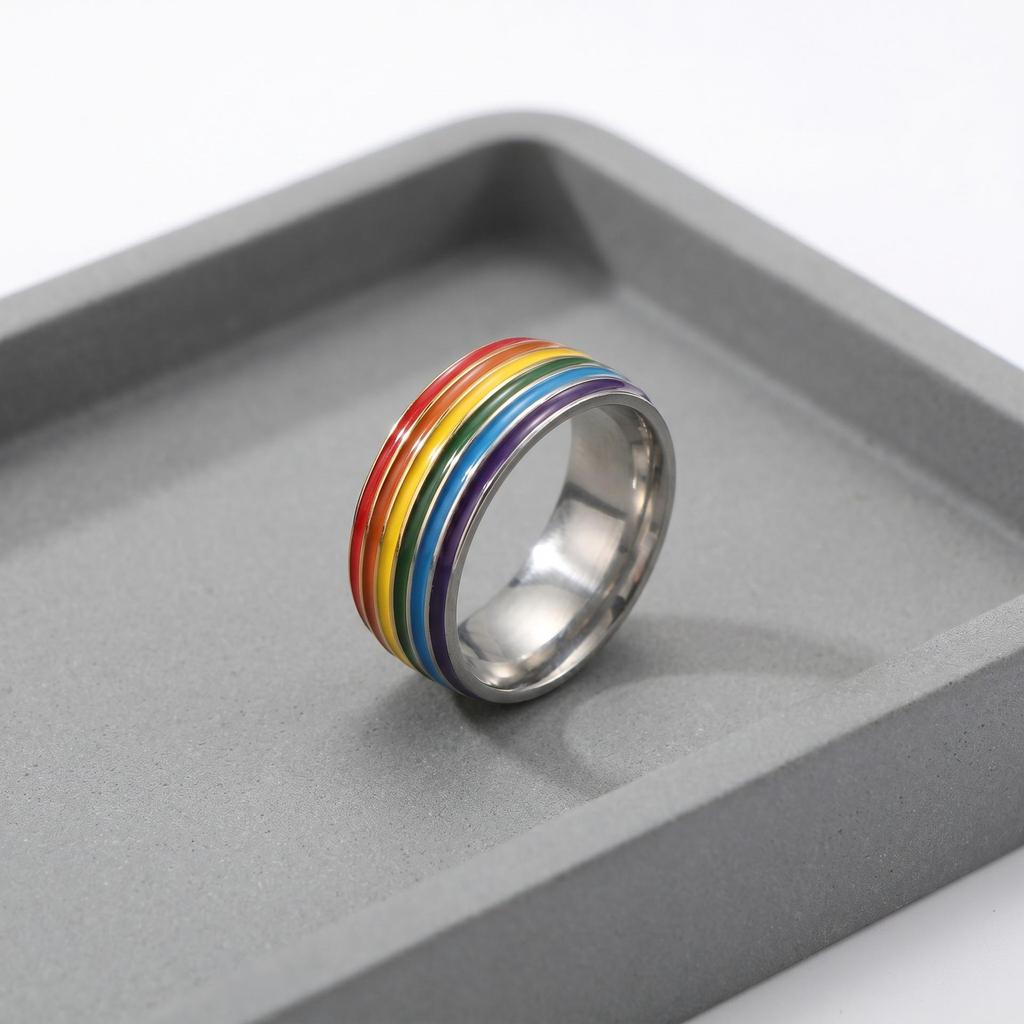 Edelstahl Regenbogen Emaille Breiter Band Partnerring