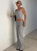 Women's Spring 2025 Solid Strapless Top and Flared Pants Slimming Fashion Set