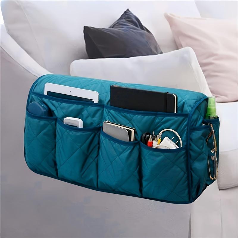 

Sofa Armrest Storage Bag for TV Remote & Organizer - Cotton Fabric Side Pocket with Strap, Multipurpose Chair Organizer Pouch зелёный