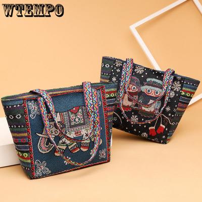 Große bestickte Handtasche für Damen im Ethno-Stil, One-Shoulder-Canvas-Tasche, strapazierfähige All-Match-Tasche
