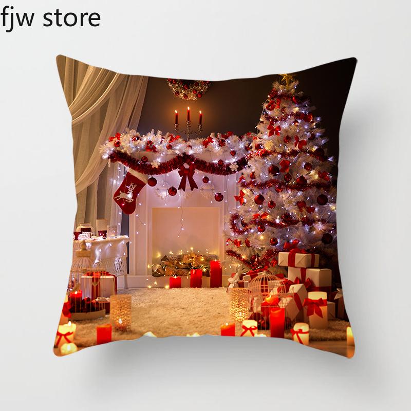 Weihnachten Neujahr Dekorative Kissenhülle Baum Kamin Druck Überwurf Sofa Stuhl Kissen Heimdeko