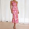 2026 Floral Print Asymmetrical Neckline Sleeveless Wrap-Style Maxi Dress Women High-Waisted Fit Elegant Office Casual