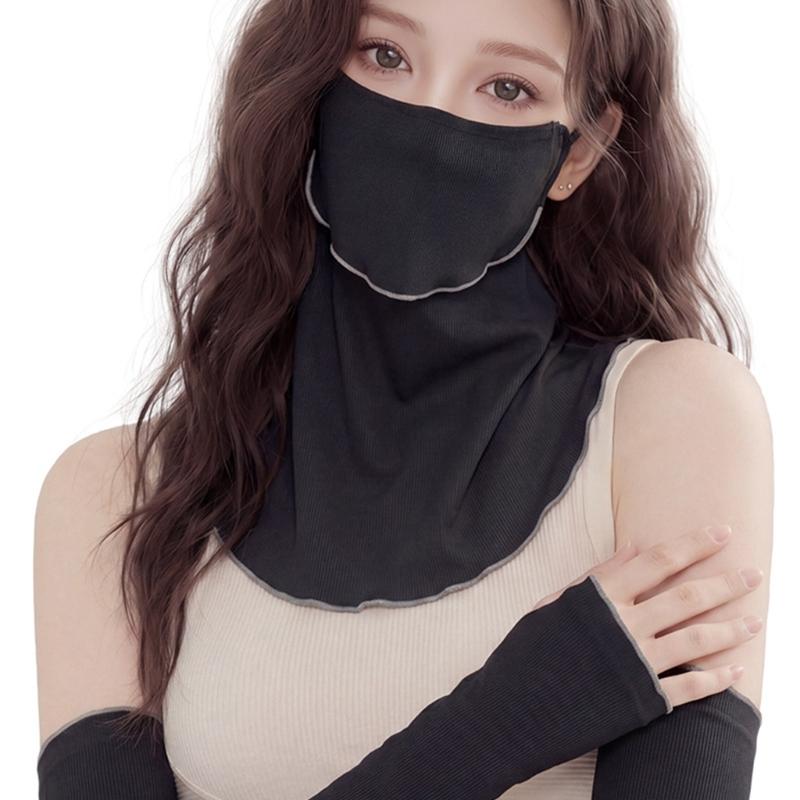Ruffle Trim Face Cover for Women Sun Protections Half Face Mask with Neck Shielding for Outdoor Cycling Hiking Commuting