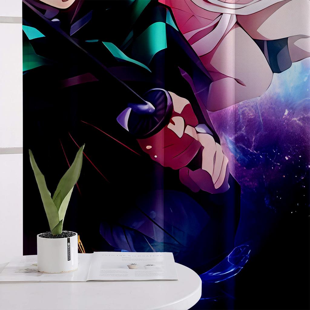 2PCS Japan's Popular Anime Pattern Printed Curtains, Animation, Children's Room Pole Pocket Decorative Curtains