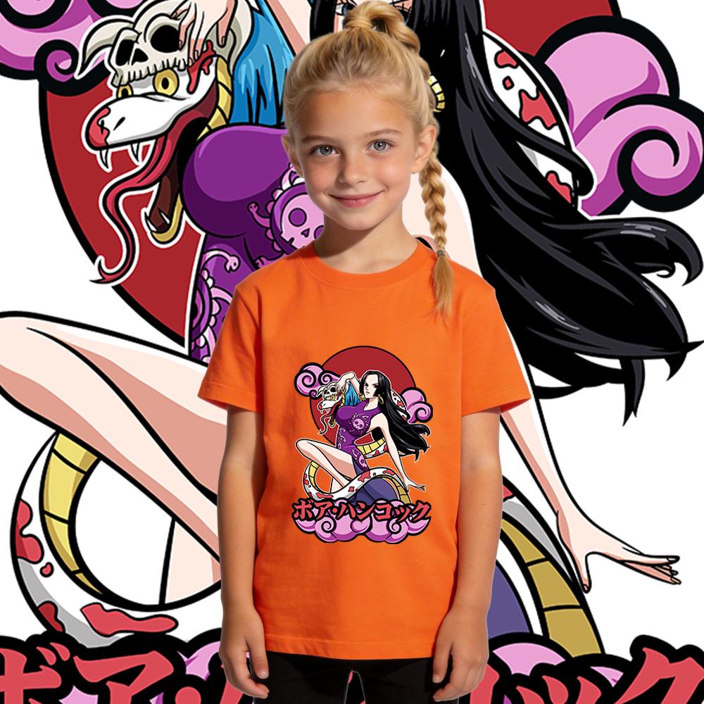 One Piece Boa Hancock Anime Print Cotton T Shirt for Boys Girls Kids Soft Breathable Casual Short Sleeve Daily Wear Top