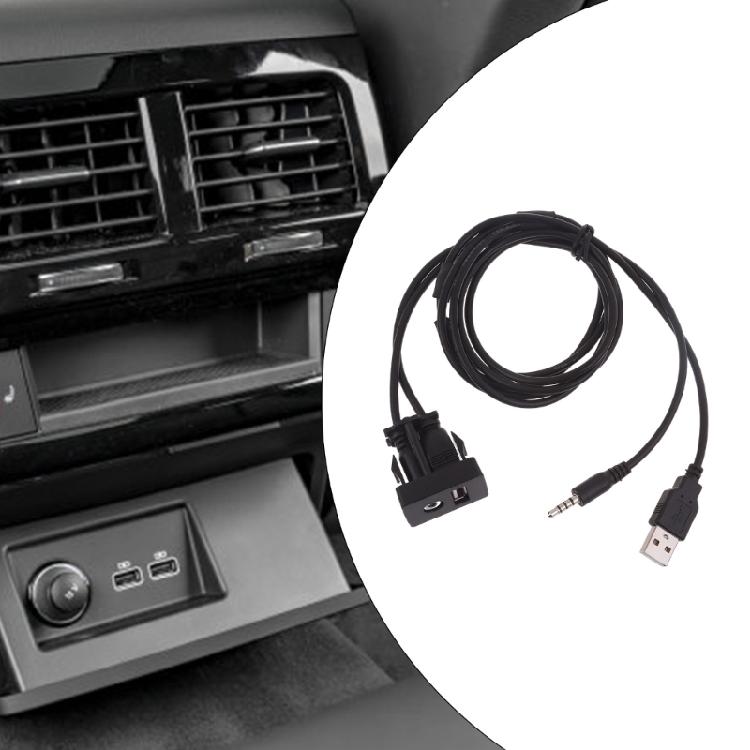 Practical USB Extension Cord Dashboard Panel Mount USB+ 3.5mm Port Plug