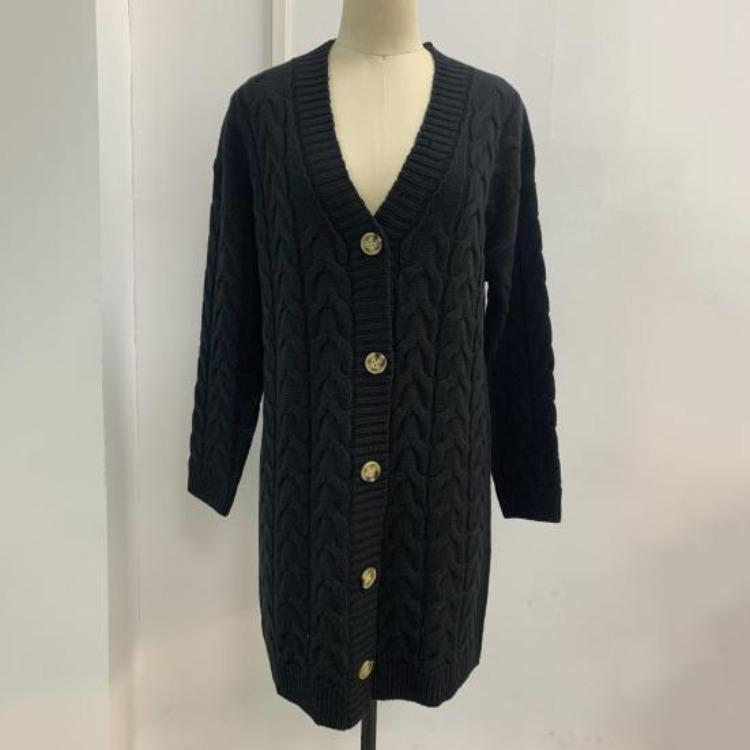 Women Stylish Autumn Winter Mid Length Relaxed Fit Cardigan Sweater Jacket Buttons Closure Streetwear Clothes