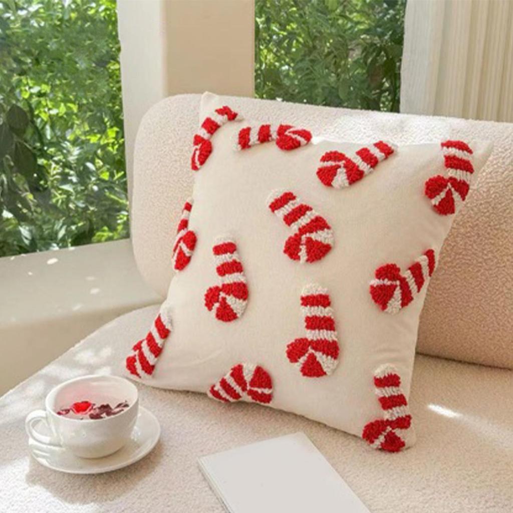 Christmas Candy Cane Pillow Cover 45x45cm Holiday Sofa Bedside Pillows Case Christmas 3D Plush Candy Cane Pillowcase