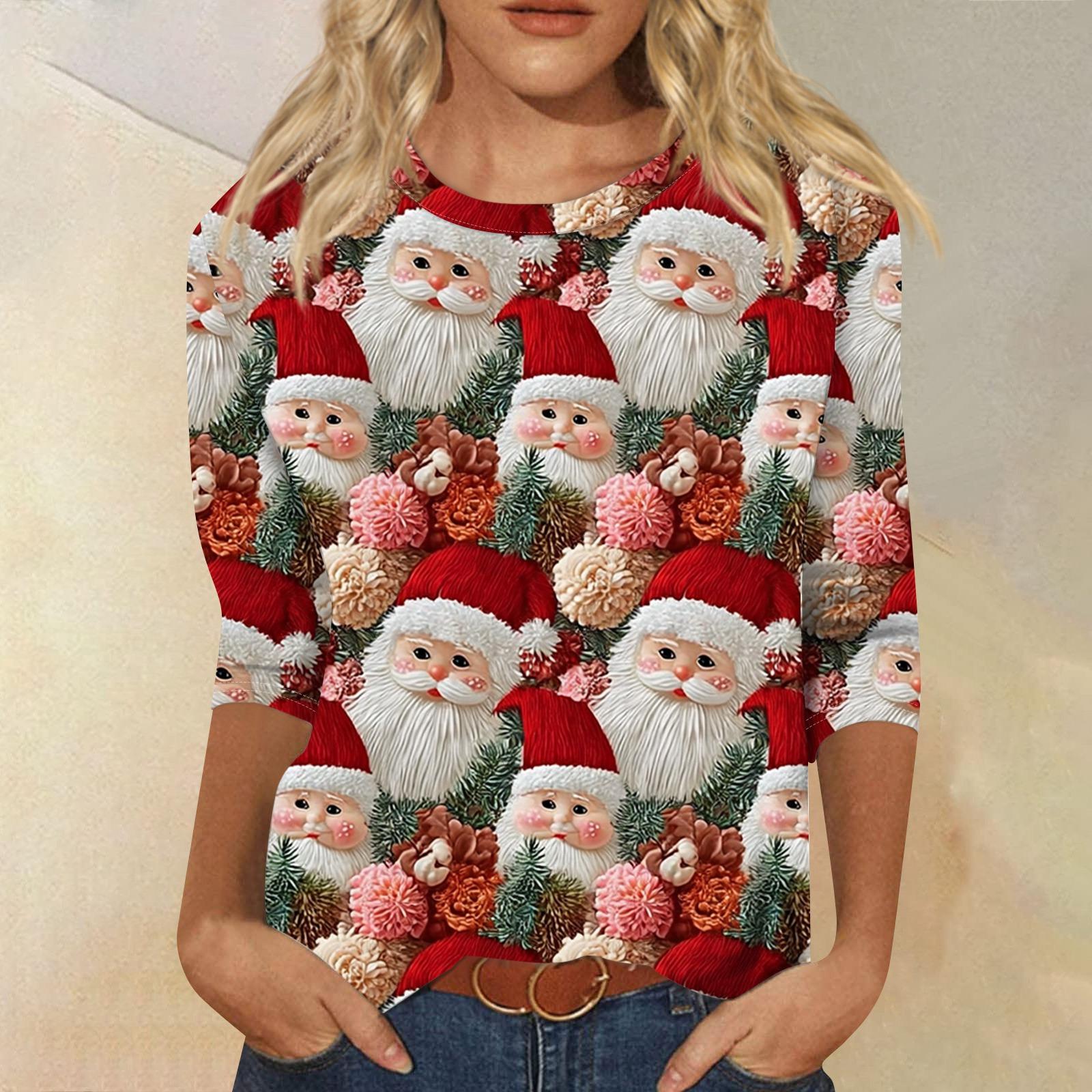 

Женская модная повседневная свободная футболка с круглым вырезом и рукавами 3/4 с принтом, женский топ XL винный