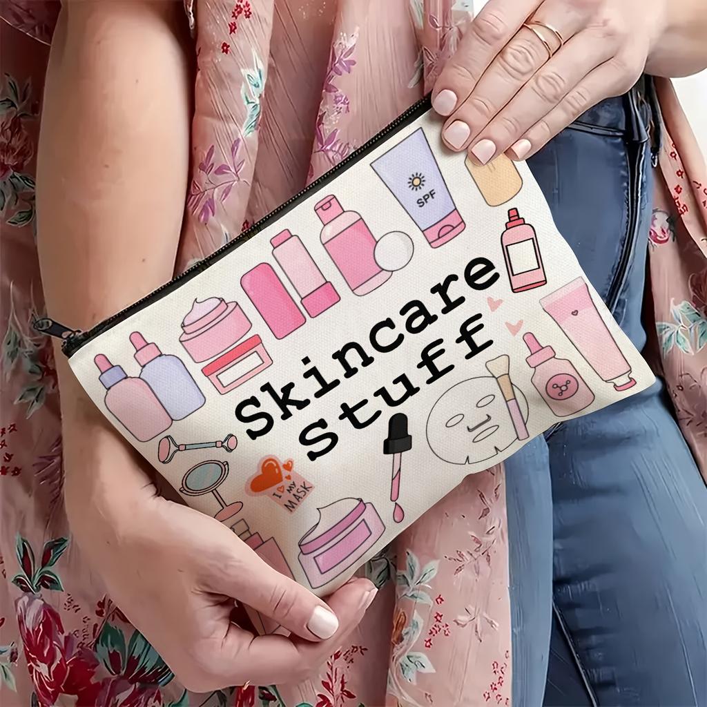 1pc Fashionable Skincare Stuff Travel Cosmetic Bag - Durable Zipper, Odorless, Lightweight Design for Men&Women,for Toiletries