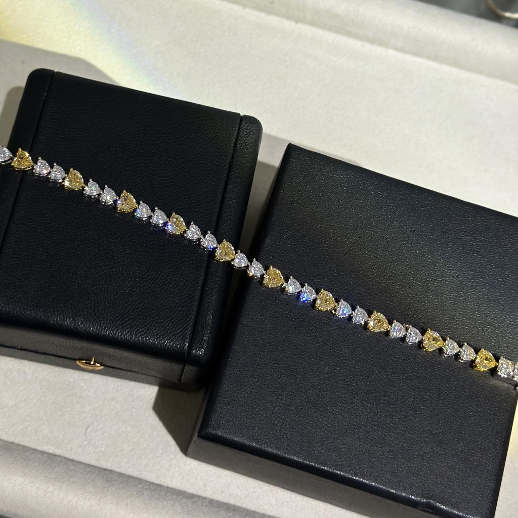 S Sterling Silver Bracelet, Love Yellow Diamond Intercolor Love Shape Color Diamond Bracelet Women'S Cutting Temperament Bracelet