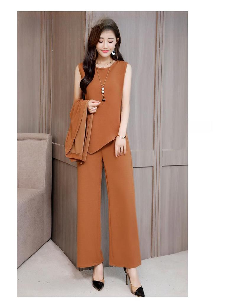 2021 Nadměrná velikost Jednobarevná Třídílná Sada: Zeštíhlující a břicho zakrývající ležérní módní outfit pro ženy