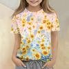Girls Floral Print Casual Loose Fit Short Sleeve T Shirt Crew Neck Comfortable Everyday Wear Top for Kids