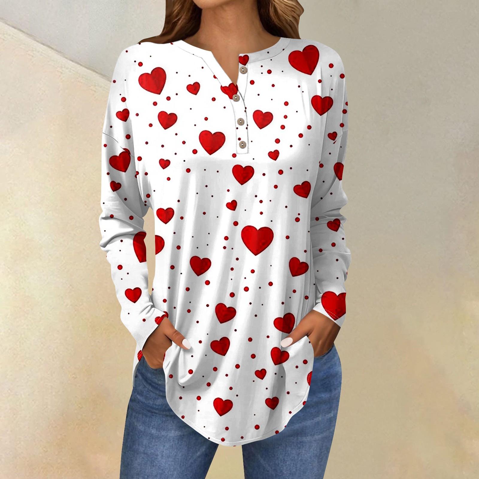 

Tee Shirts For Women Fall Casual Long Sleeve Button Shirts Sweatshirt Vintage Graphic Printing Top Pullover XXXL білий