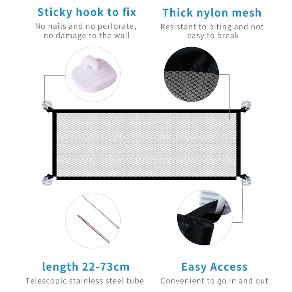 Dog Safety Gate Pet Safe Mesh Fence Portable Folding Baby Safety Gate Install Anywhere 180*72CM
