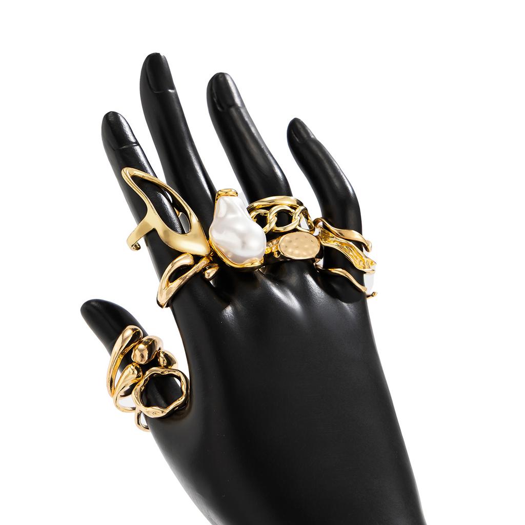 Anelli Apribili con Perle Barocche Vintage Uomo Donna Punk Colore Oro Geometrico Irregolare Anello per Falange Metallo Gioielli di Moda