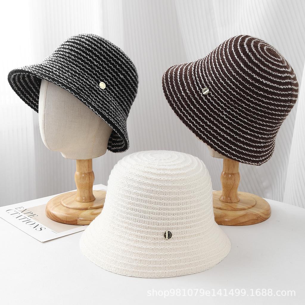 Autumn and Winter Striped Wave Fisherman's Hat Children's New Large Brim Outdoor Thermal Hat Webbing Fashion Basin Hat Big Head Circumference