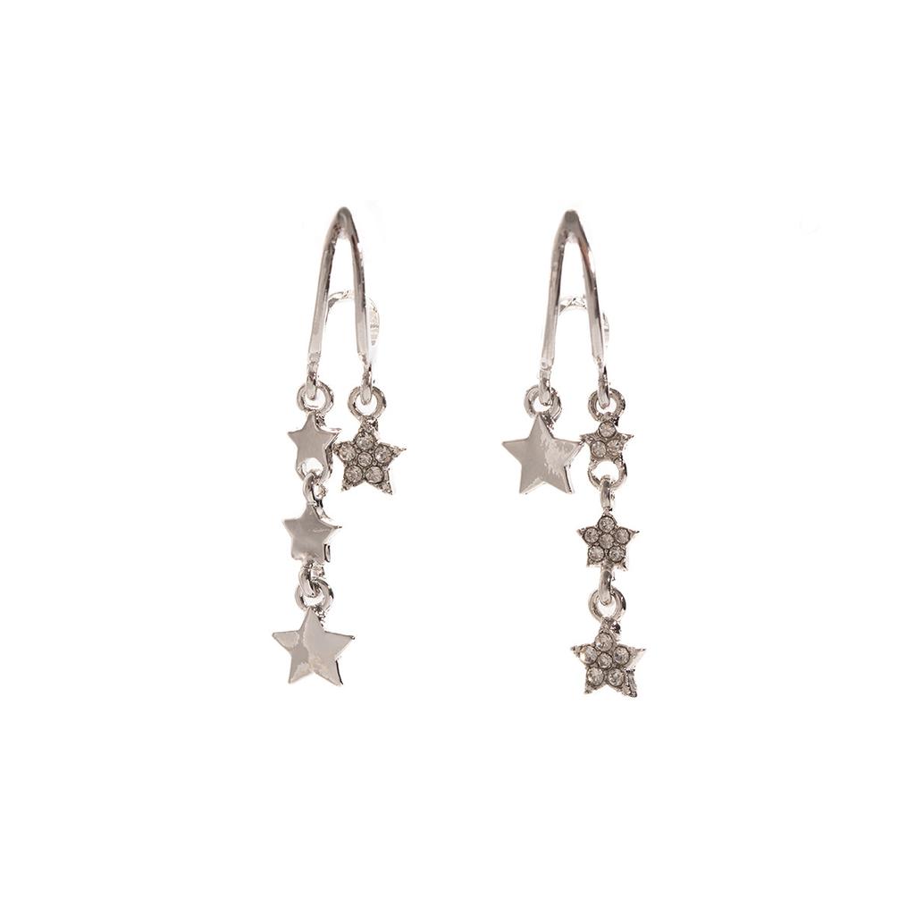 Light Luxury Long Diamond-Encrusted Five-Pointed Star Stud Earrings Temperament Niche Design Earrings High-End Flash Diamond Fringed Earrings