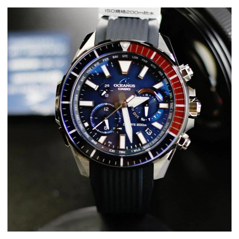 Casio OCEANUS Series-Disc Multi-Function Pointer Series CACHALOT Diver Solar Watch Bluetooth Function Solar Movement Resin Strap OCW-P2000C-2A